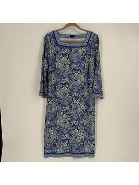 Talbots dress XL blue purple paisley midi floral stretch  beach summer sundress